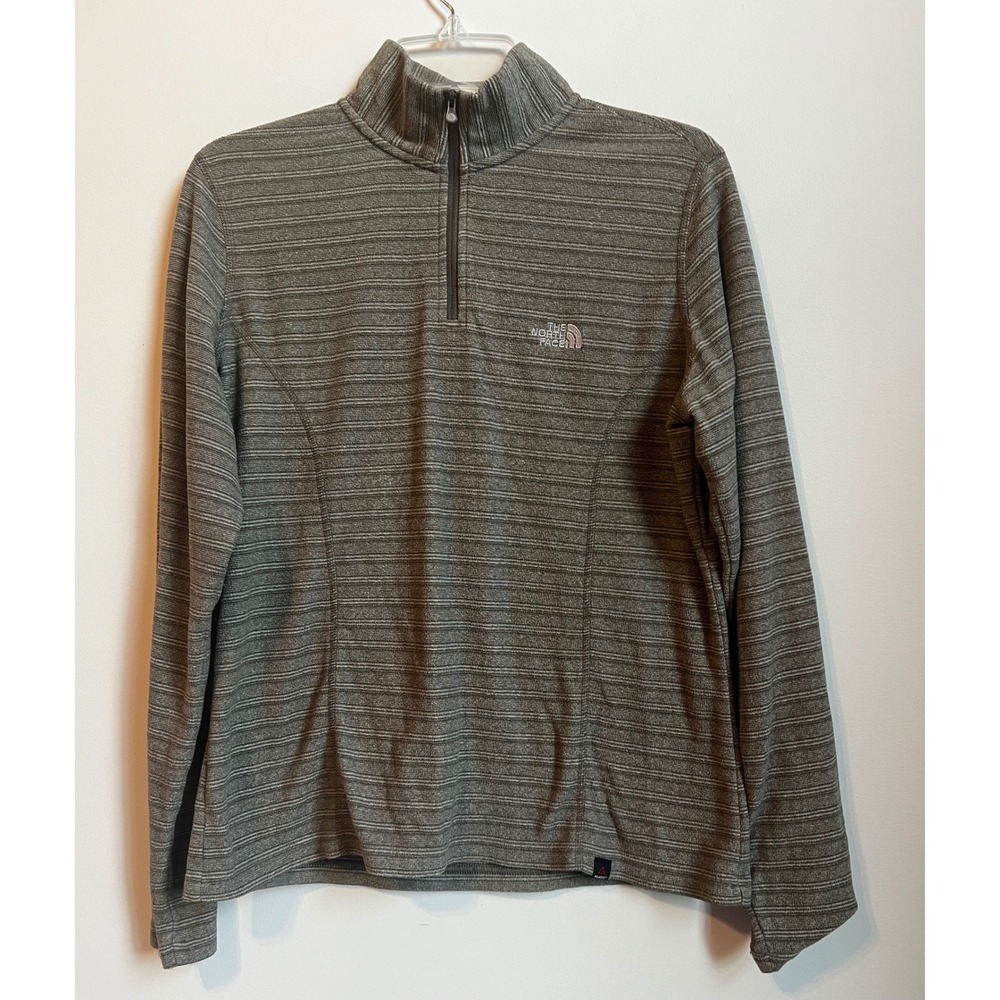The North Face Womens Quarter Zip Pullover Fleece Jacket Gray Striped S/M